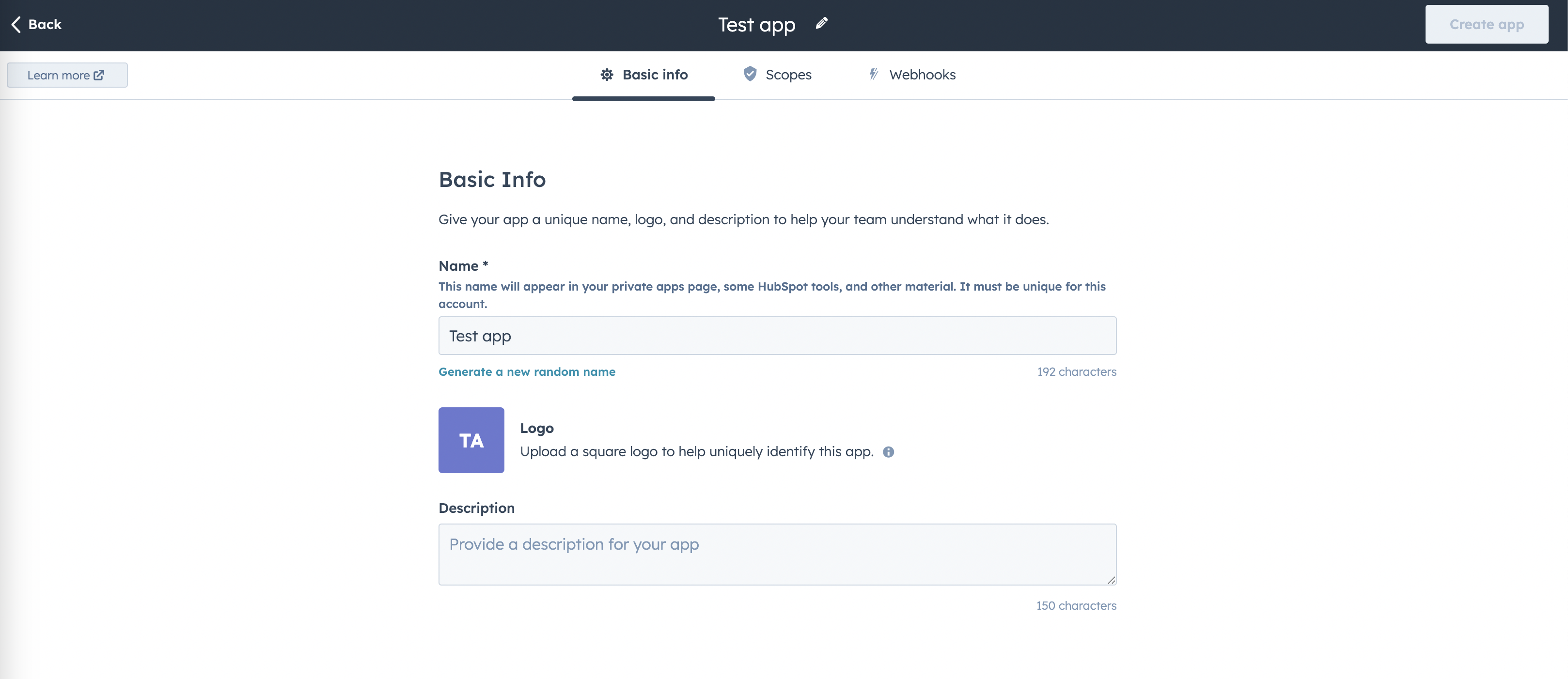 Private App configuration